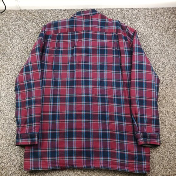 LL Bean Shirt Jacket Flannel Fleece Lined Purple Blue Plaid Mens Large Tall LT - Picture 5 of 8